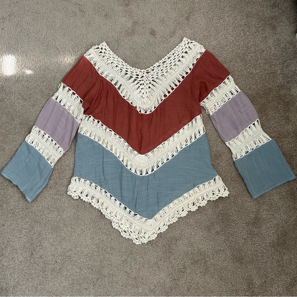 Boho V Neck Crochet Tunic Top